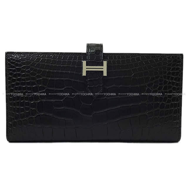 HERMES エルメス 長財布 ベアンスフレ 黒 (ブラック) クロコダイル