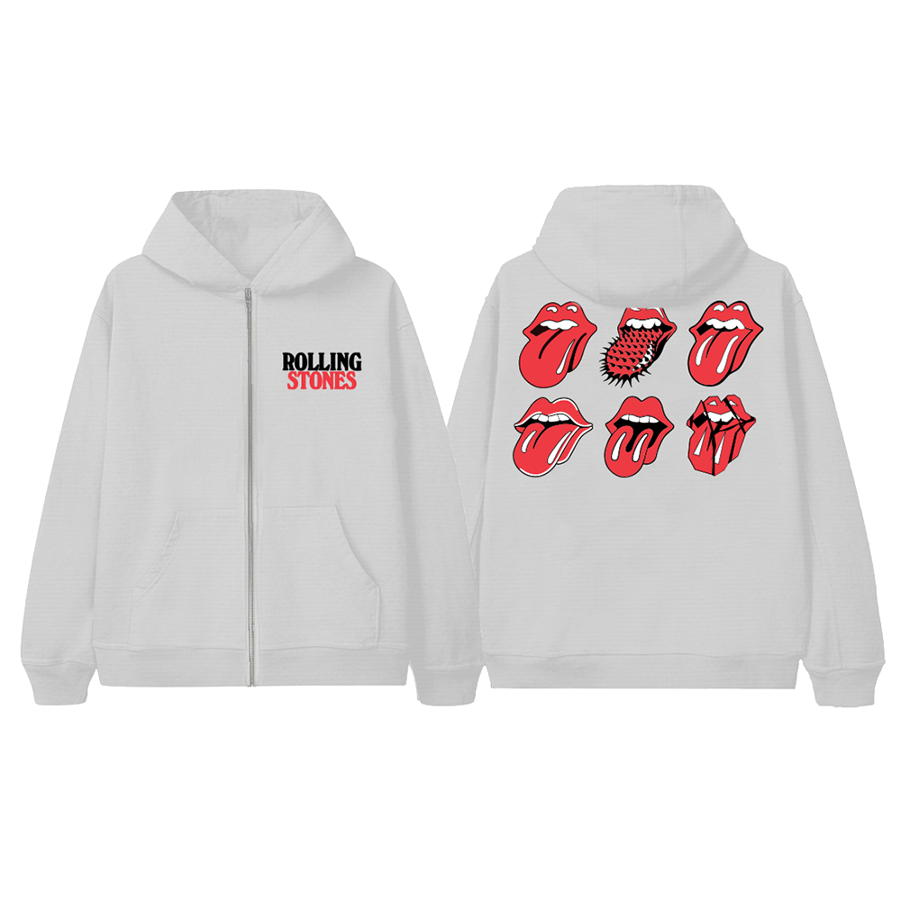 Rolling Stones Licks Ash Grey Zip Hoodie - The Rolling Stones
