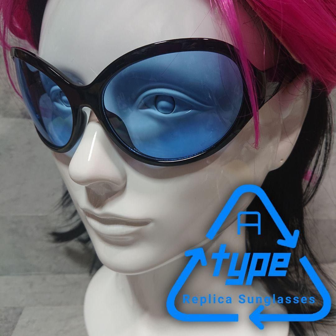 X-JAPAN hide コスプレ用 ビッグフレーム サングラス ブラック×ブルー