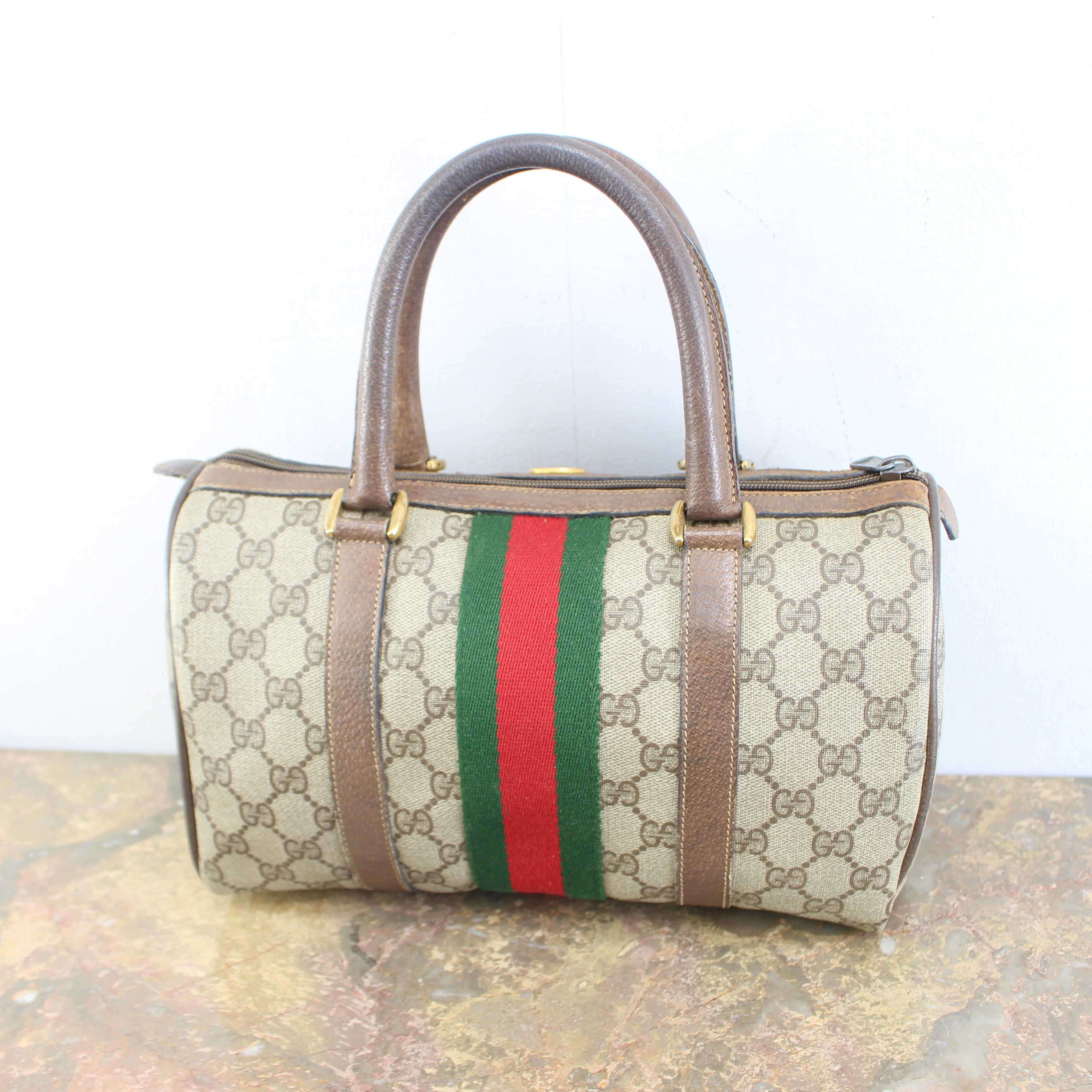 OLD GUCCI SHERRY LINE GG PATTERNED MINI BOSTON SHOULDER BAG MADE