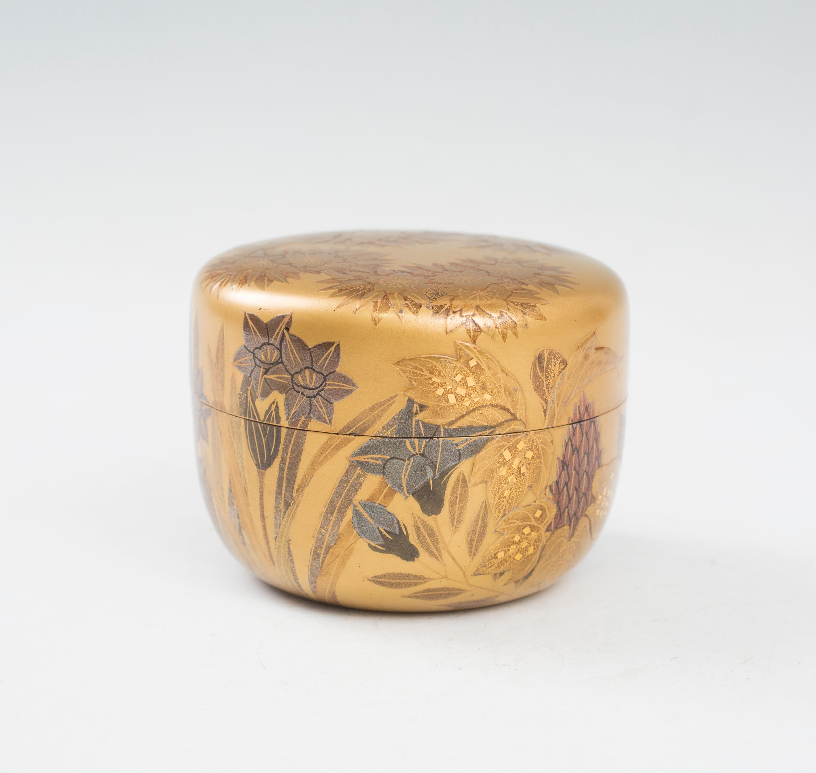 四季草花蒔絵 金城雅月 金蒔絵 金地 平棗 なつめ 内金溜 桜 紫陽花 菊