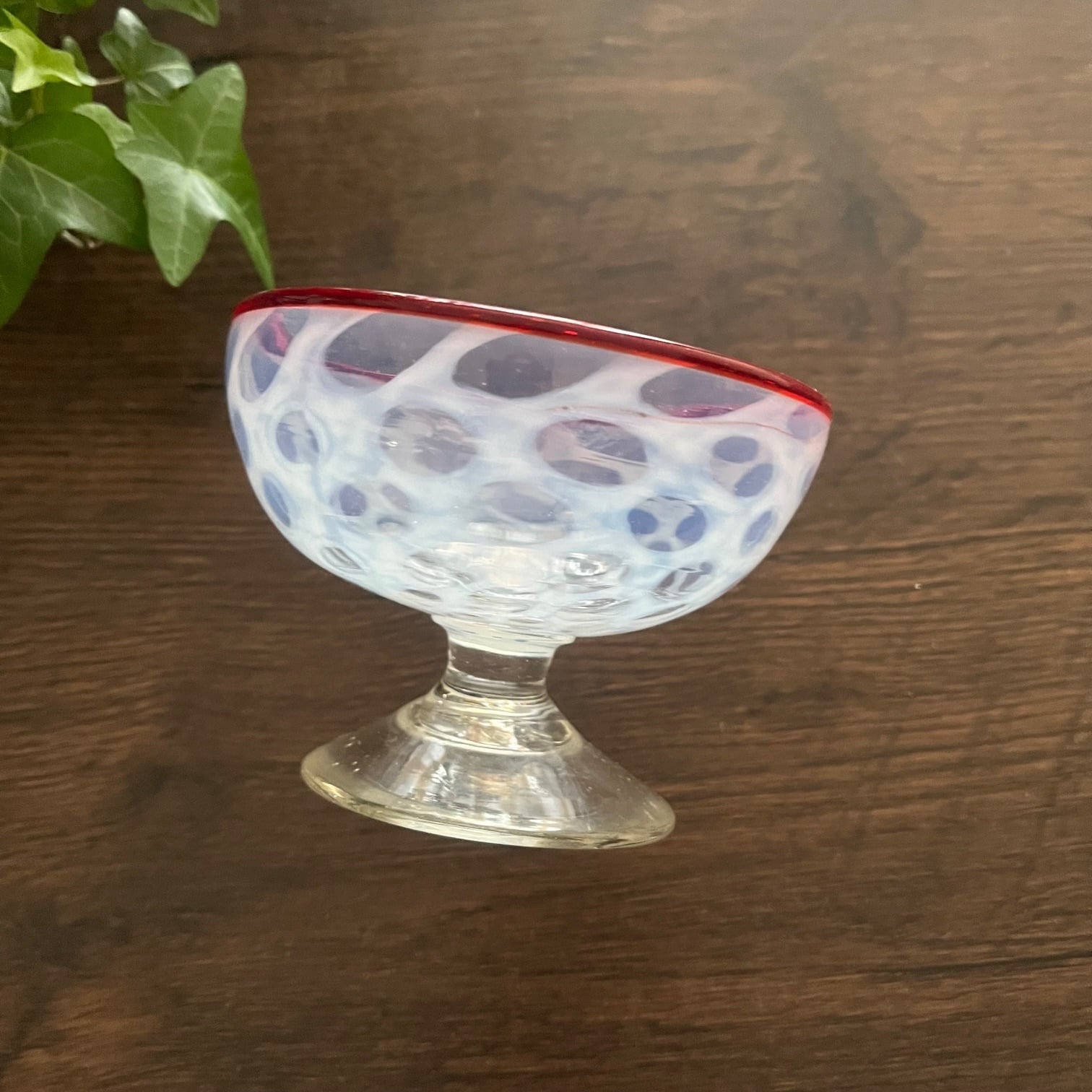 セット＞大正時代 水玉紋様 氷コップ 赤 ＋ クロスハート スプーン