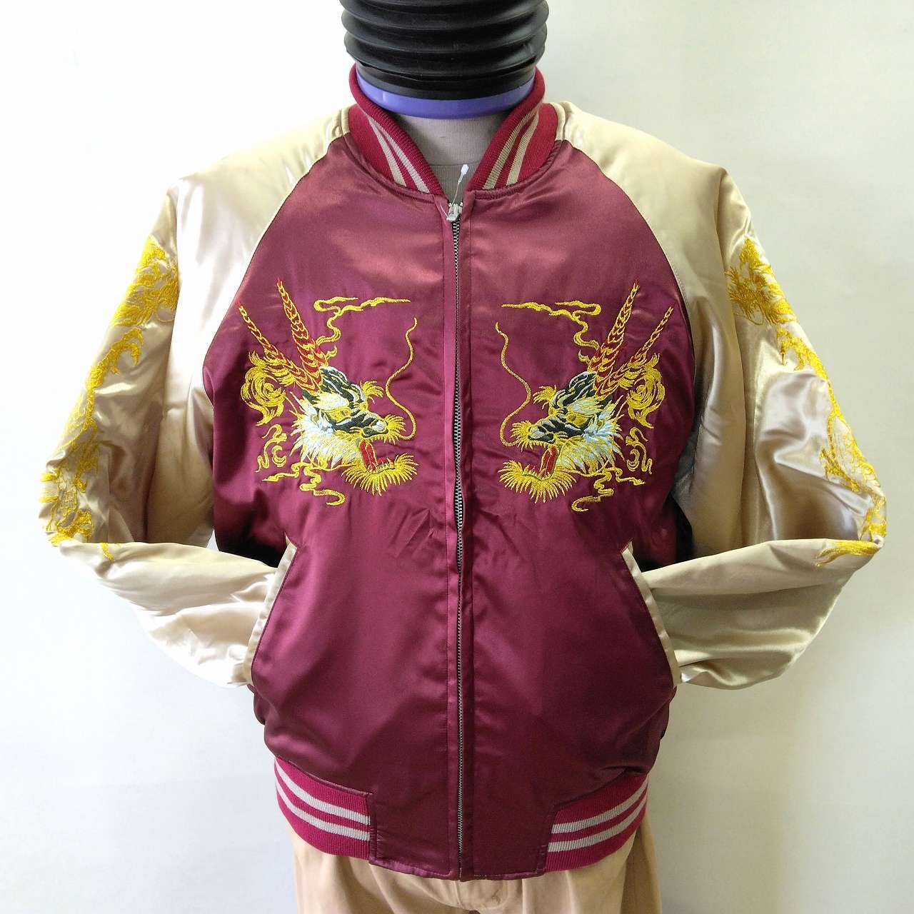 神龍刺繍スカジャン L LL ワインカラー Embroidered jumper(SUKAJYAN