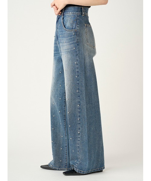 FRAY I.D（フレイアイディー）の「ハイウエストワイドビジューデニム