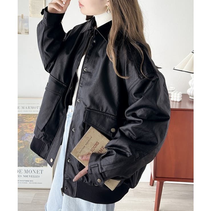 JaVaジャバ コラボ》フェイクレザーヴィンテージオーバーブルゾン[品番