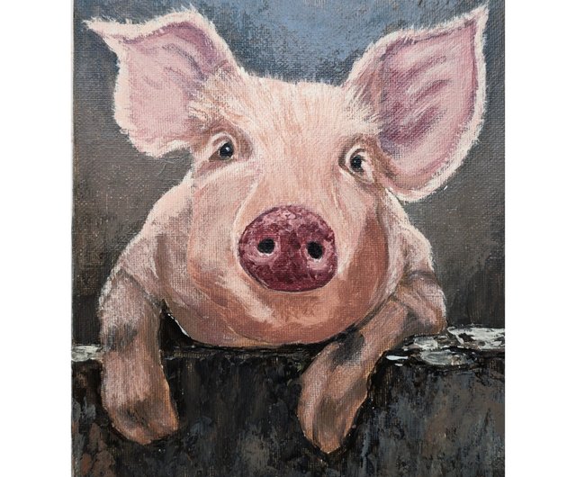 送料無料 30%OFF】スロバキア 豚の肖像画動物絵画オリジナルアート