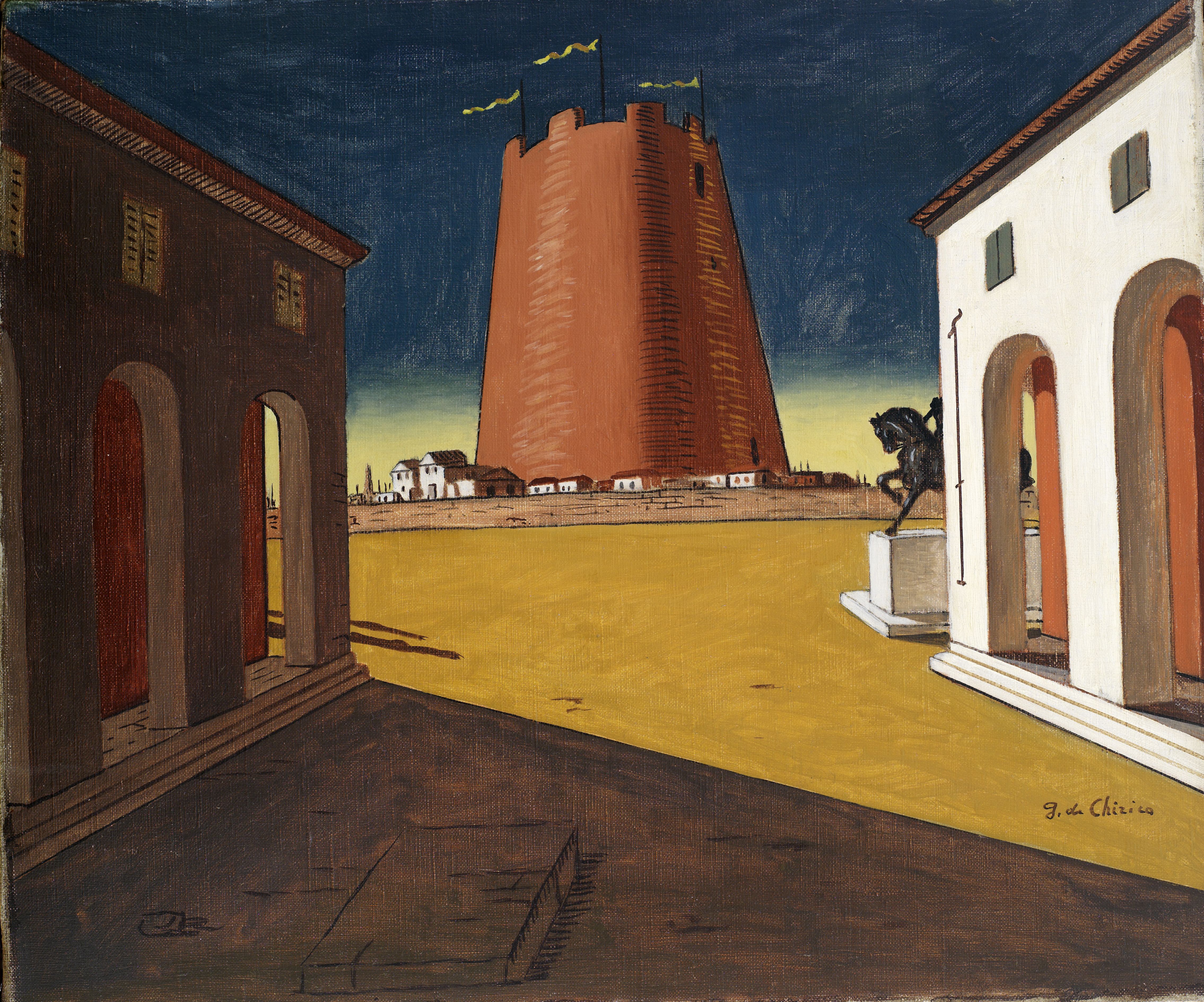 Piazza d'Italia with pink tower, work by, Giorgio de Chirico | Artsupp