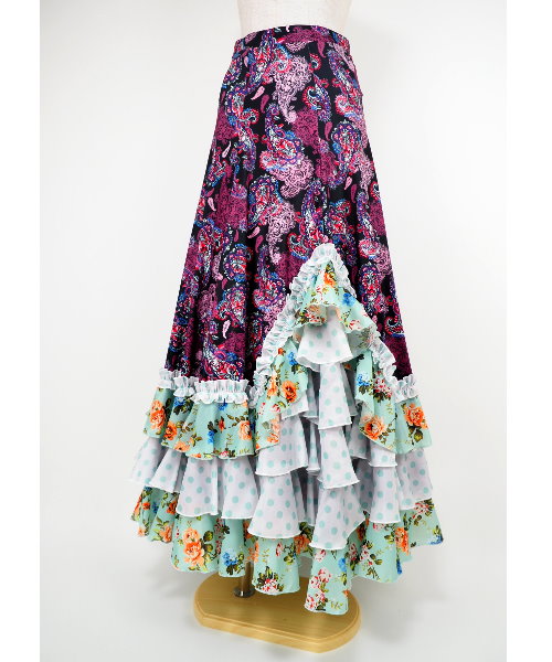 フラメンコ ファルダ ペイズリー ブラック×ワイン 【フラメンコ