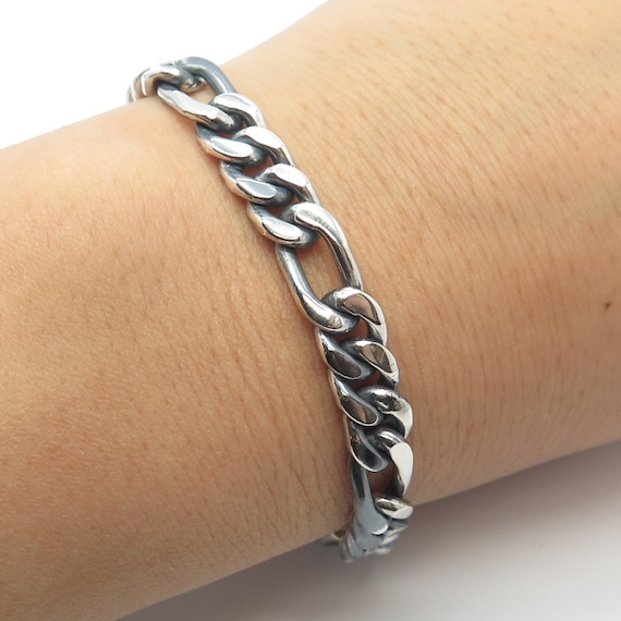 925 Sterling Silver Vintage Mexico Figaro Link Bracelet 7.25