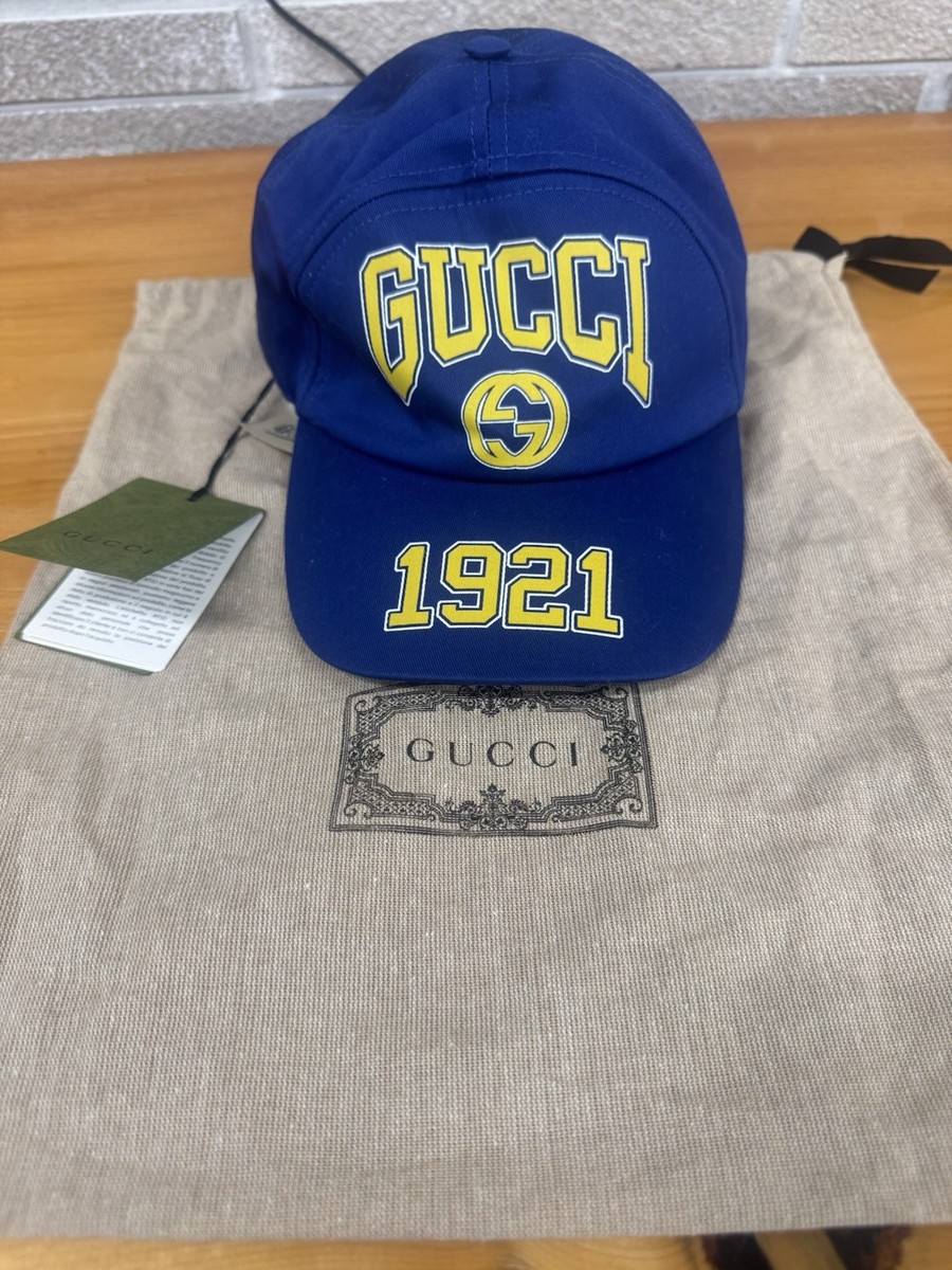 GUCCI 1921 Blue Cotton Baseball Cap Hat M Gregoire Size M (58 cm