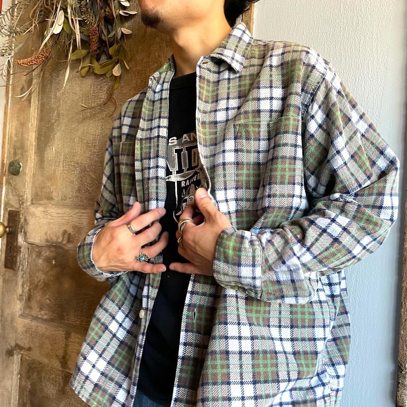 60s Sears ヴィンテージ ネルシャツ XL（17-17 1/2） マチ付き 60s