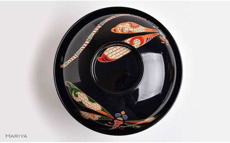 山中漆器の蒔絵 漆塗り吸い物椀 蜻蛉 トンボ 天然木 木製 欅 椀 器