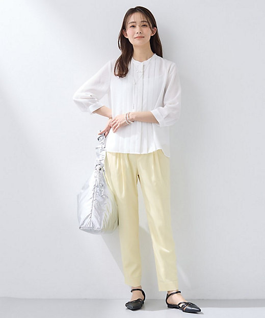 洗える／大人シアー】タックプリーツ7分袖ブラウス