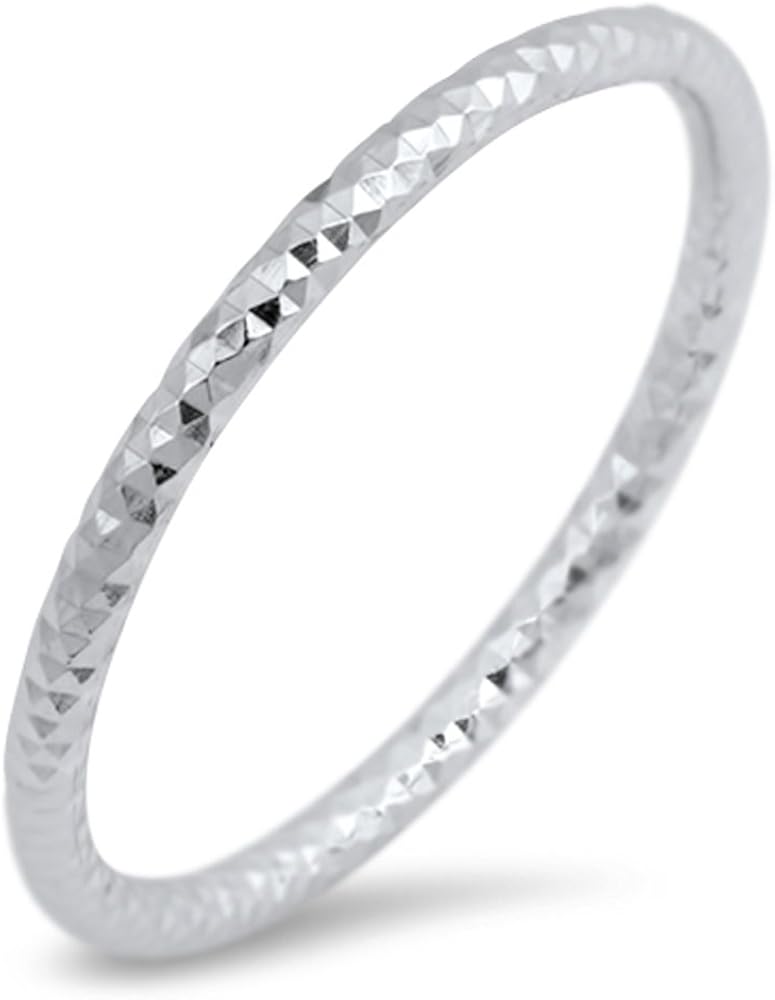 Amazon.com: Thin Diamond-Cut Stackable Wedding Ring New .925