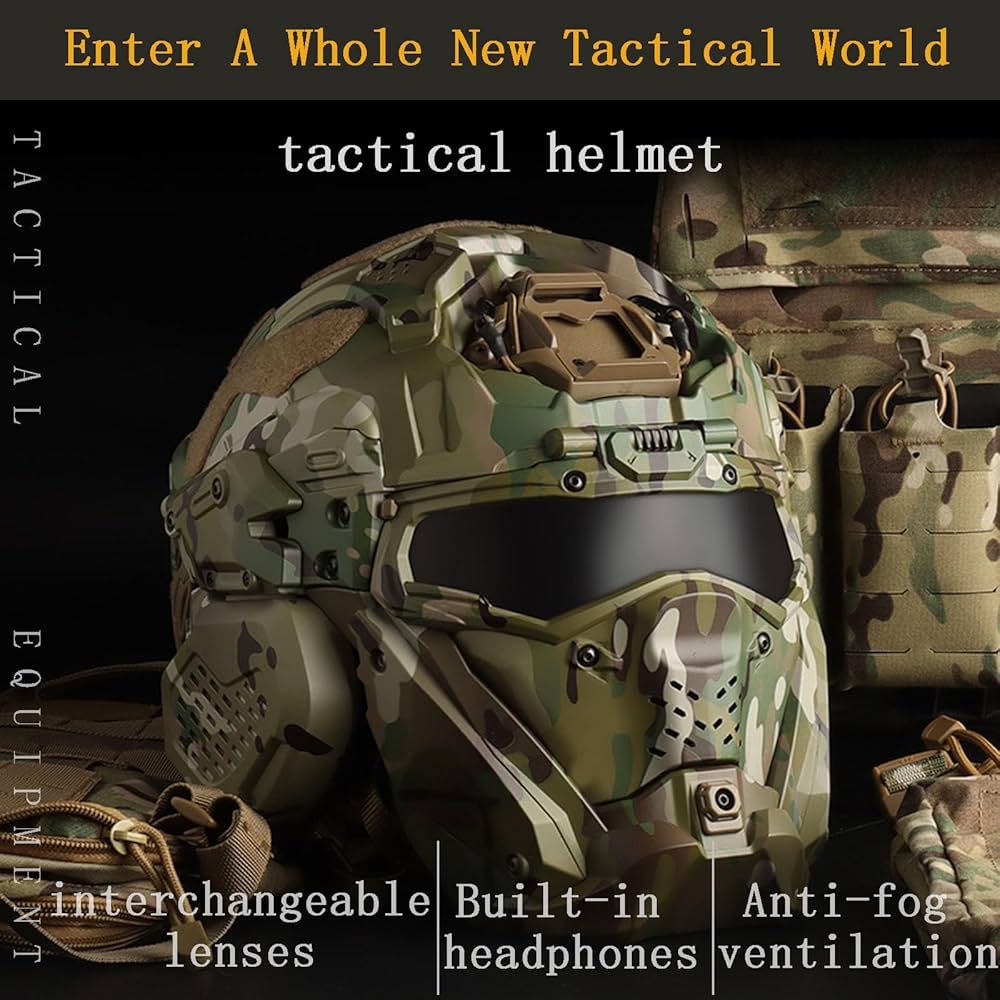 Amazon.co.jp: タクティカルヘルメット ヘッドセット内蔵フルフェイス