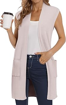 ZXZY Long Vest for Women Sleeveless Knit Cardigan Open Front