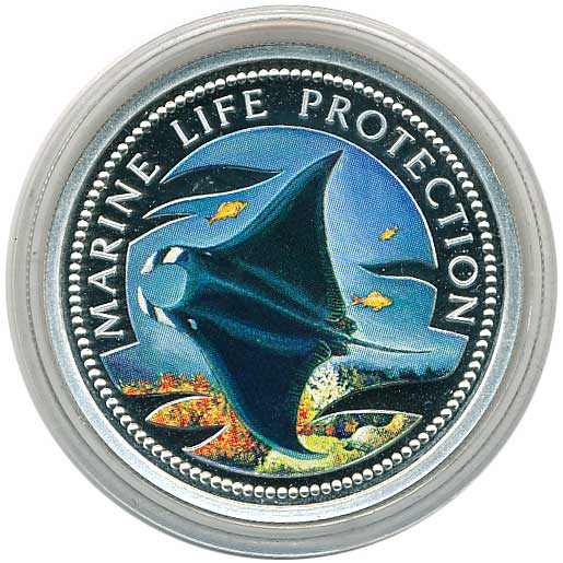 パラオ 海洋生物シリーズ マンタ 5ドルカラー銀貨 | コイン・紙幣,外国