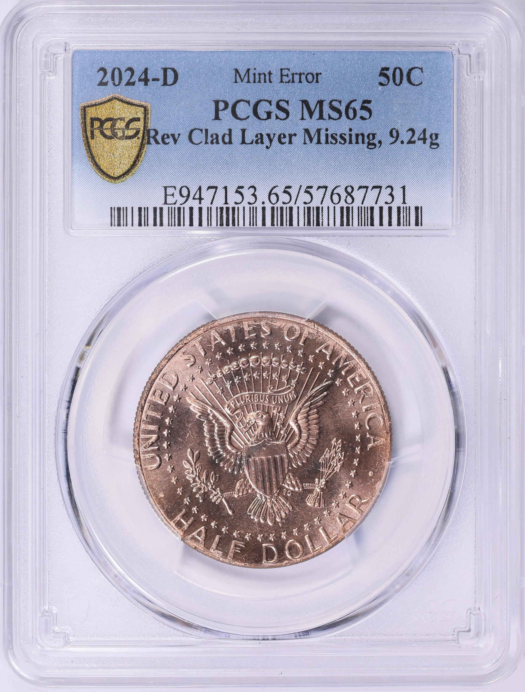 Mint Error 2024-D Kennedy Half Dollar Reverse Clad Layer Missing