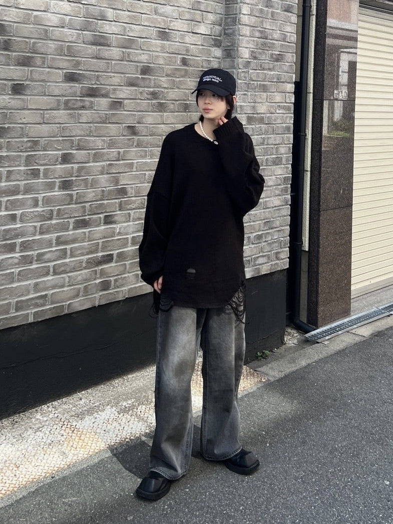 受注制【Chikashitsu +】oversized damage knit (2color