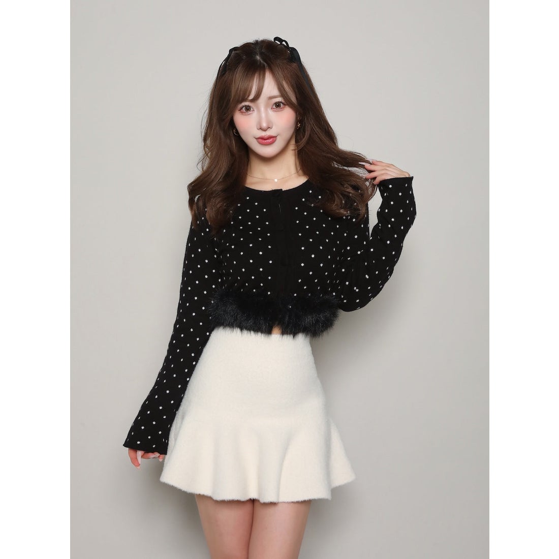 ダーリッチ Darich ドットジャガードフェザーニットトップス