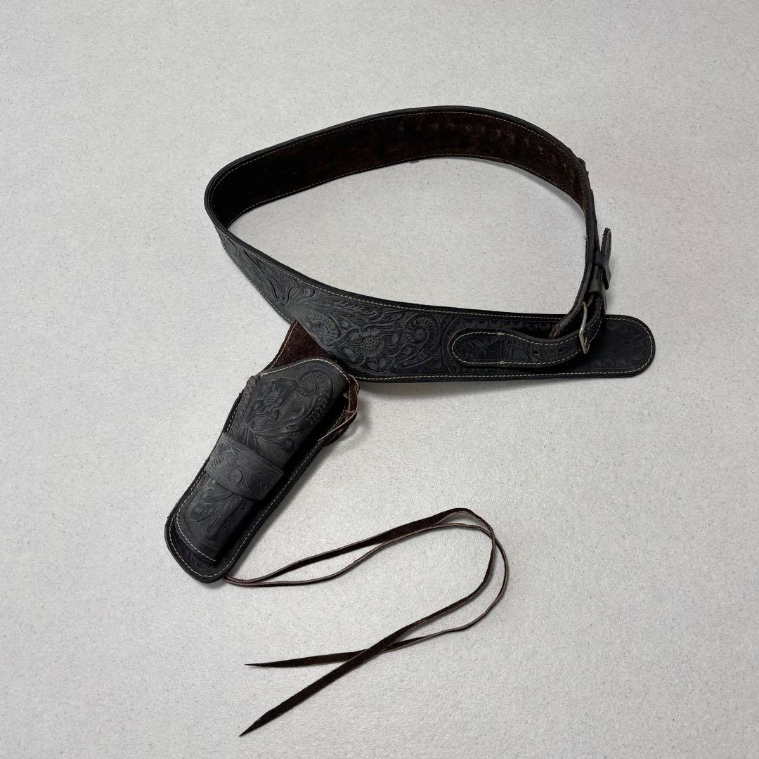 小物 leather carving western gun belt Y2K