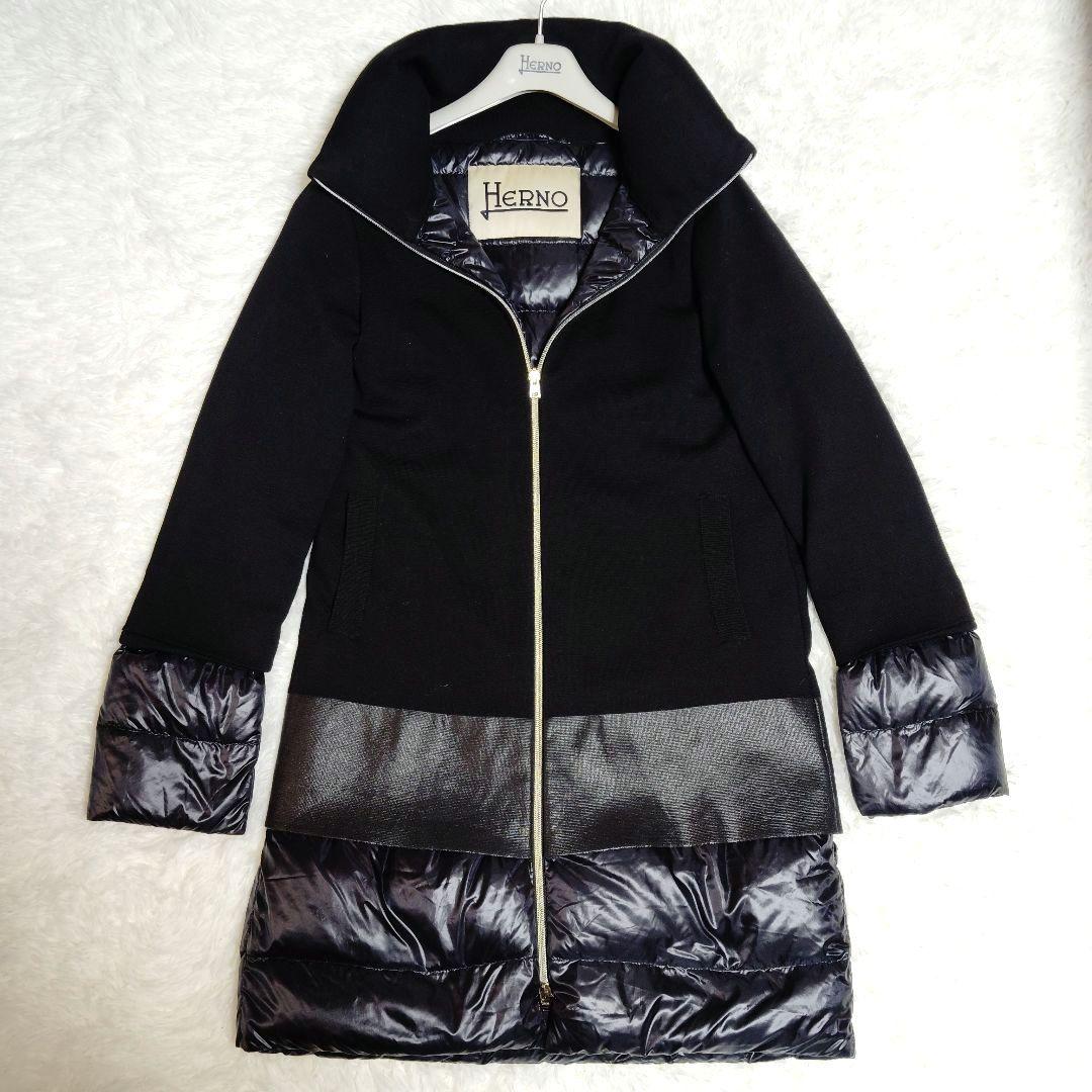 美品 HERNO ダウンコート 切替 異素材 ニット 44 2XL 黒 楽天市場】ヘルノ ダウン ウール 切り替え レディース HERNO コート