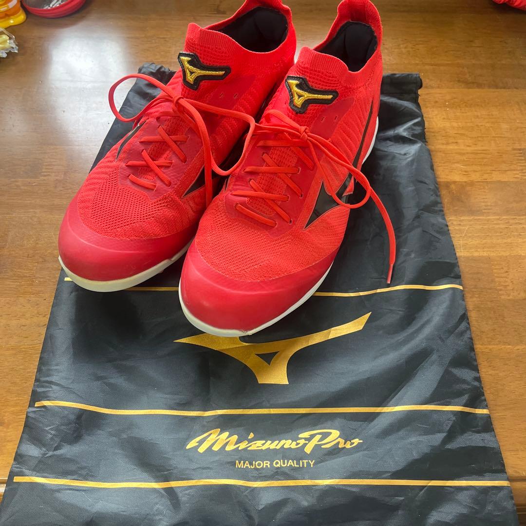 限定品MizunoPro レッド スパイク 収納袋付き Mizuno Pro 交換無料 野球 スパイク 金具 大人 ミズノプロ クッション