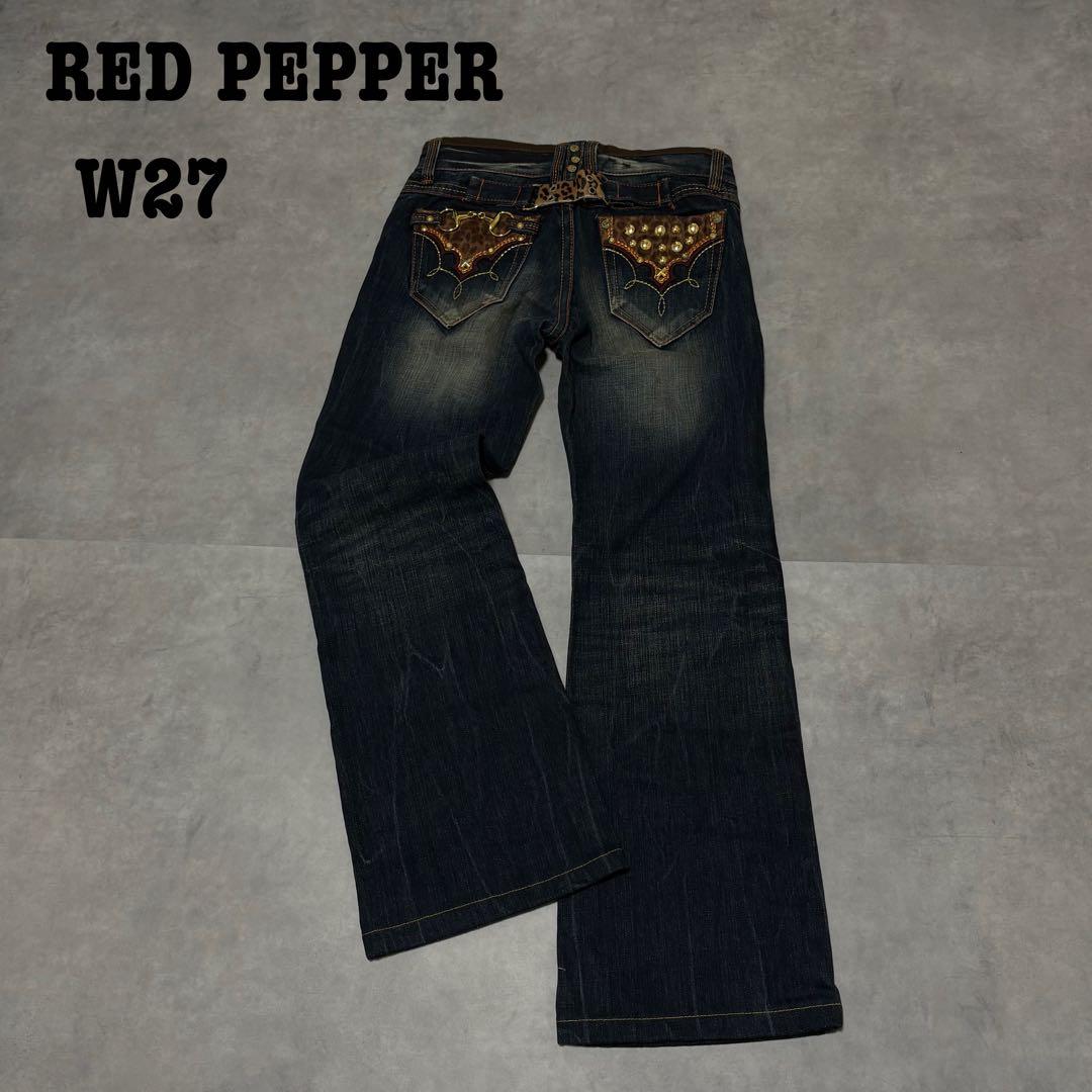 Y2K 00s ギャル レッドペッパー フレアデニム スタッズ刺繍 ヒョウ柄 Y2K 00s ギャル レッドペッパー フレアデニム スタッズ刺繍 ヒョウ柄
