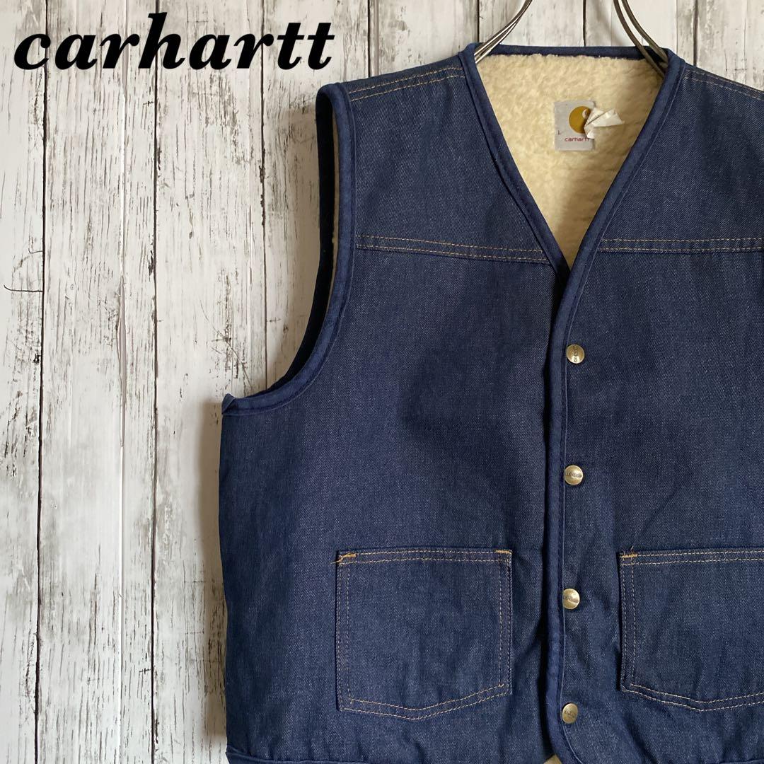 【しん】カーハートCarharttデニムベストボア裏地 ネイビー Lサイズ 楽天市場】濃紺 70s USA製 カーハート 裏 ボア デニム ベスト メンズ S