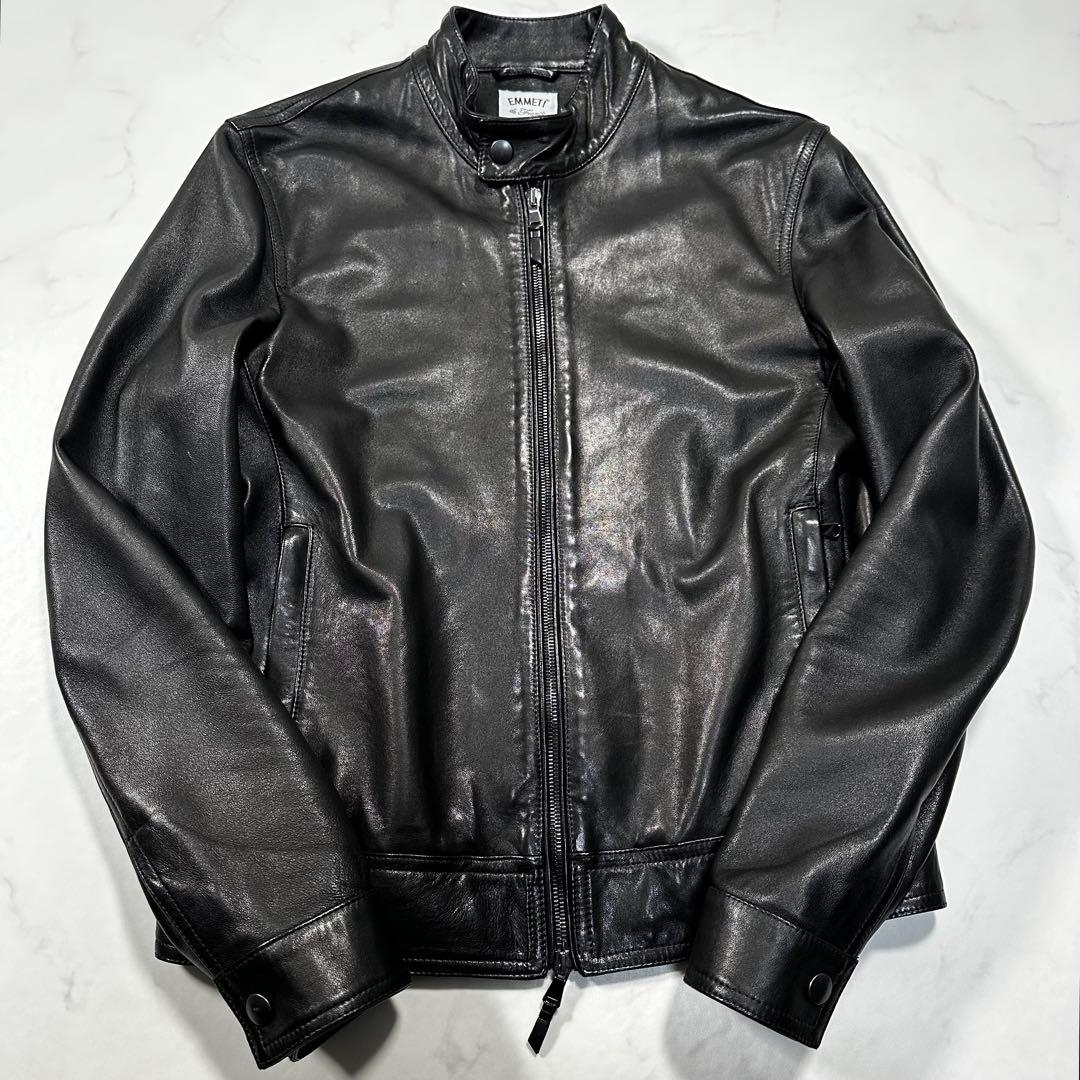 美品◎EMMETI JURI 44 シングルライダースジャケット ラムレザー 黒