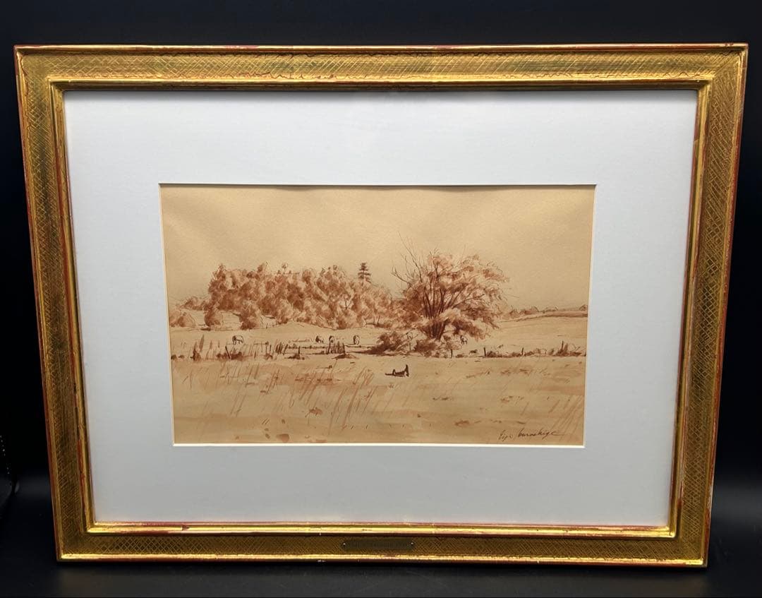 【希少品】倉重栄二 「チャーチタウンの牧場」1991年　風景画　リアリズム傑作 希少品】倉重栄二 「チャーチタウンの牧場」1991年 風景画 リアリズム