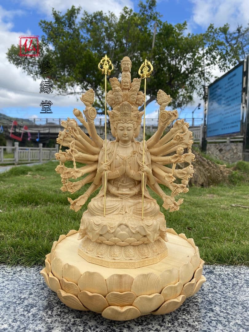 【修縁堂】彫刻工芸品 細工精彫 超絶技巧 千手観音菩薩像 高品質 縁起物