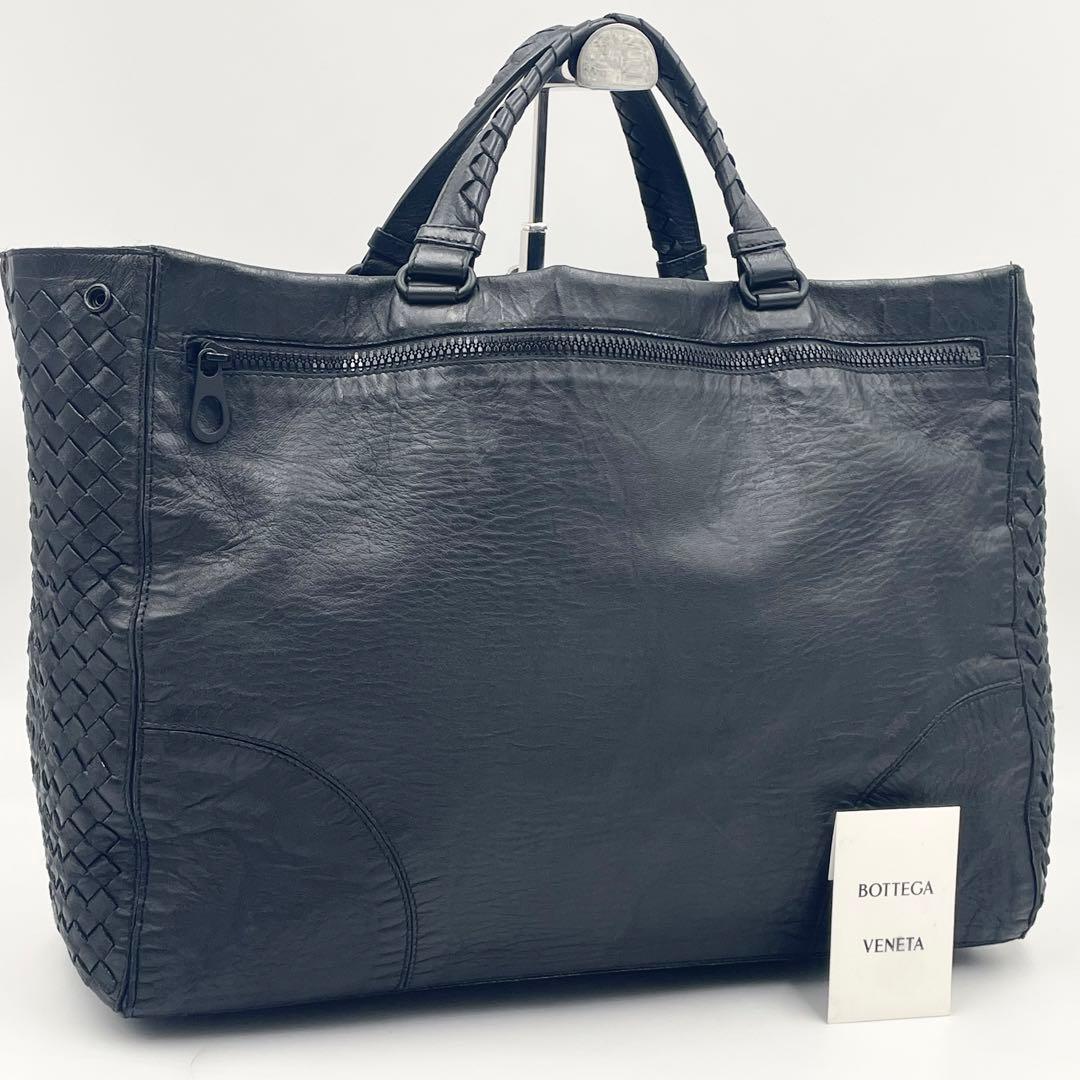 【美品】ボッテガ トートバッグ スコルピート イントレチャート大容量 メンズ 黒 美品】ボッテガ トートバッグ スコルピート イントレチャート大容量