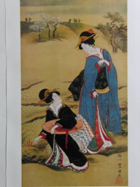 歌川豊国、二美人摘草図、超希少・大判画集画、新品高級額装付 二代歌川豊国（1802-1835?）utagawa-toyokuni | UAG美人画研究室