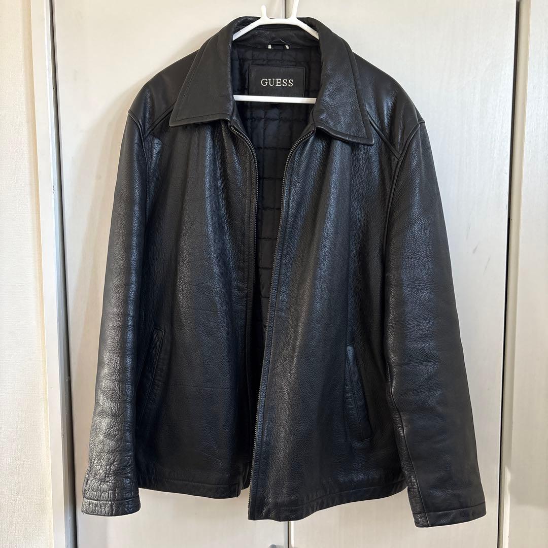 GUESS ブラック レザージャケット GUESS - 希少 GUESS ゲス 90s 本革 ダブルライダース レザージャケット