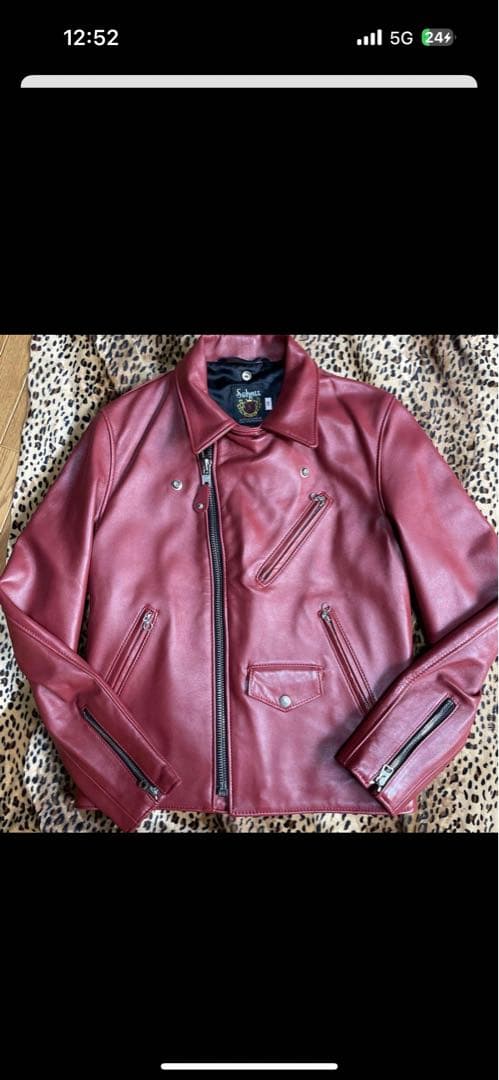 Schott バーガンディ ダブルライダースジャケット 38