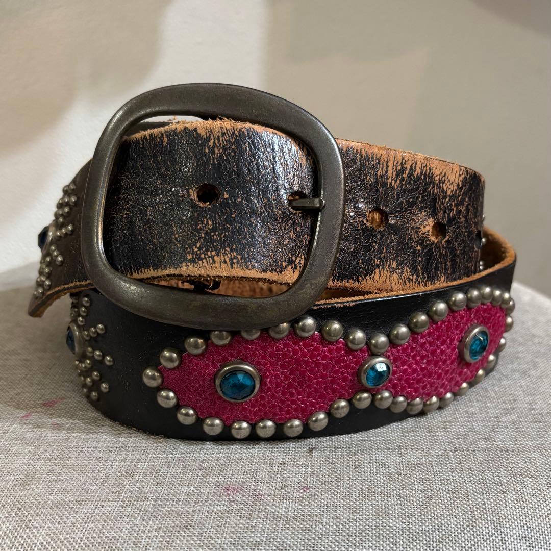 Y2K ローズボール購入　黒✖️スティングレイ　レザースタッズベルト　HTC