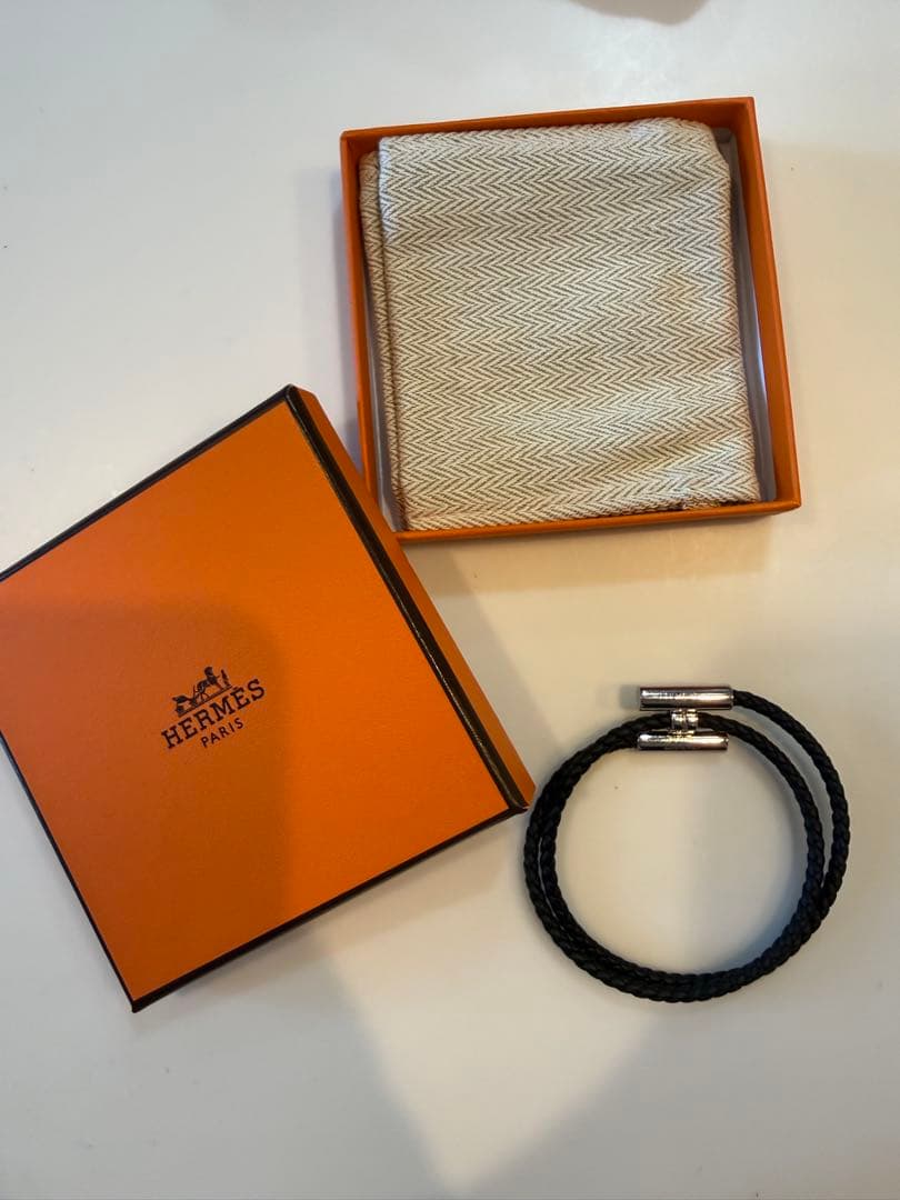 HERMES レザーブレスレット　トゥルニ　トレッセ　黒　XL T5