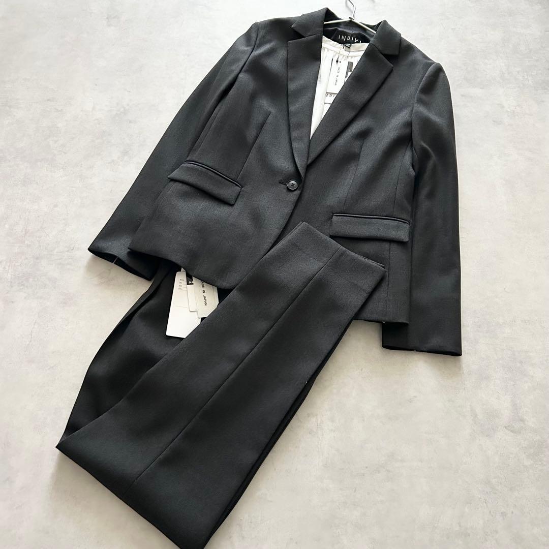 未使用タグ付INDIVIパンツスーツ38 グレーフォーマル卒園卒業ウォッシャブル