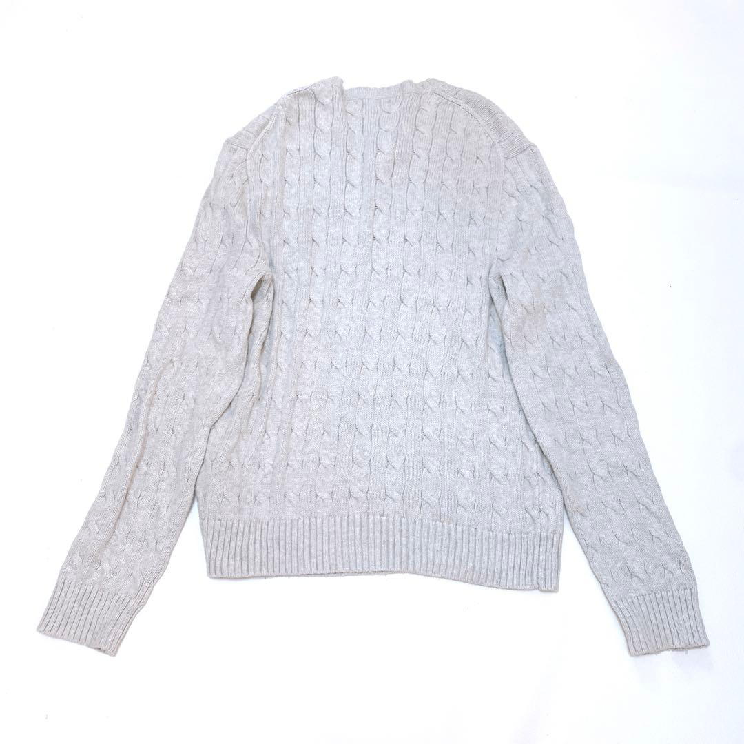 ラルフローレン ケーブルニット セーター ポニー刺繍 ライトグレー L