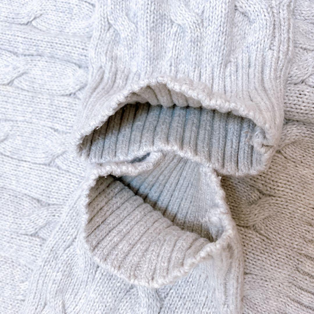 ラルフローレン ケーブルニット セーター ポニー刺繍 ライトグレー L