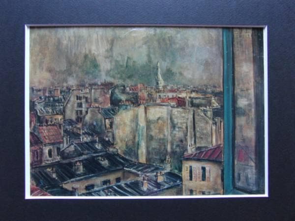角　浩、パリの屋根、希少な額装用画集より、新品高級額、額装付、状態良好