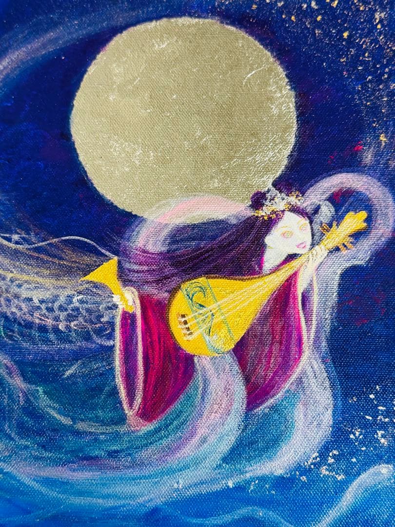 風水開運神仏絵画　弁財天と神の遣い～月光星水を舞う白龍白蛇　sunsui様作品 風水開運神仏絵画 弁財天と神の遣い～月光星水を舞う白龍白蛇 sunsui様