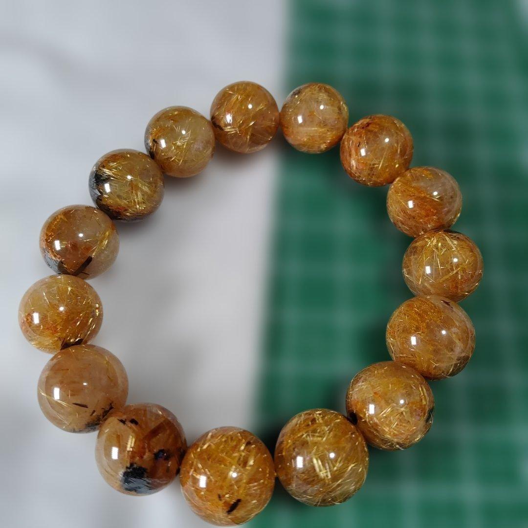 ルチルクォーツ ビーズブレスレット 約12mm ルチルクォーツ 12mm ブレスレット 天然石 パワーストーン : 仏像と