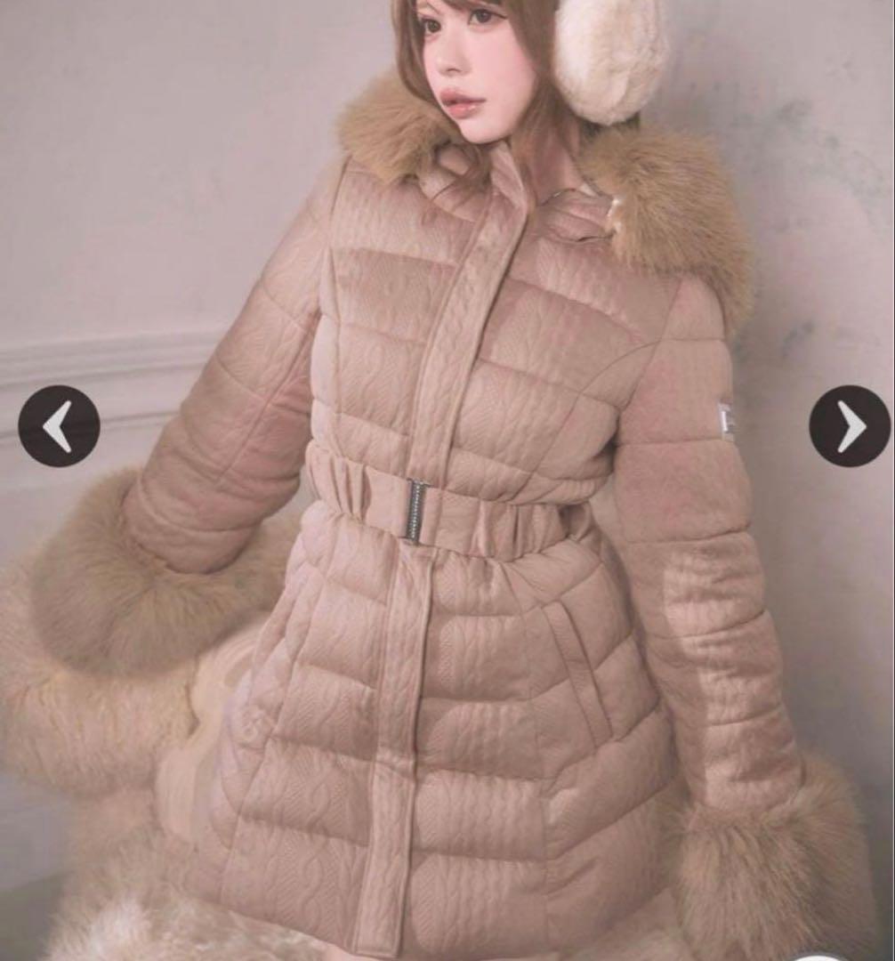 ミシェルマカロン ケーブル柄ベルトダウンコート ブラウン