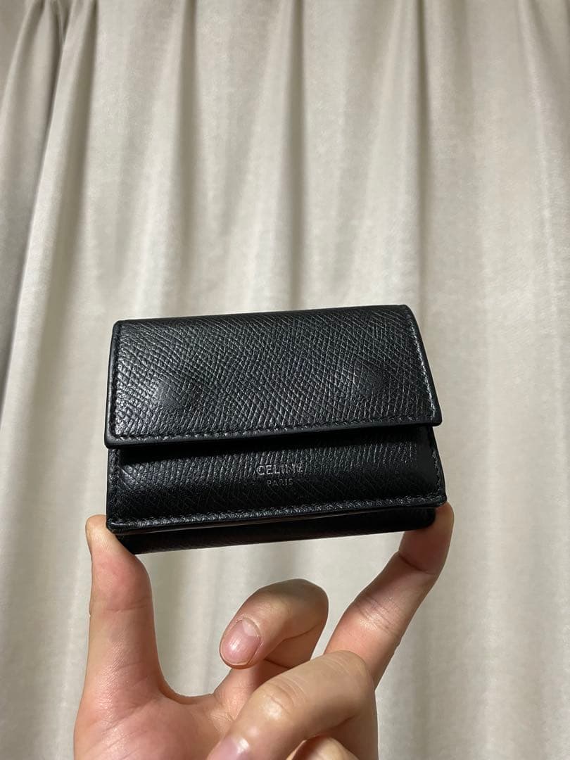 CELINE ブラック レザー フォールデッドコンパクトウォレット