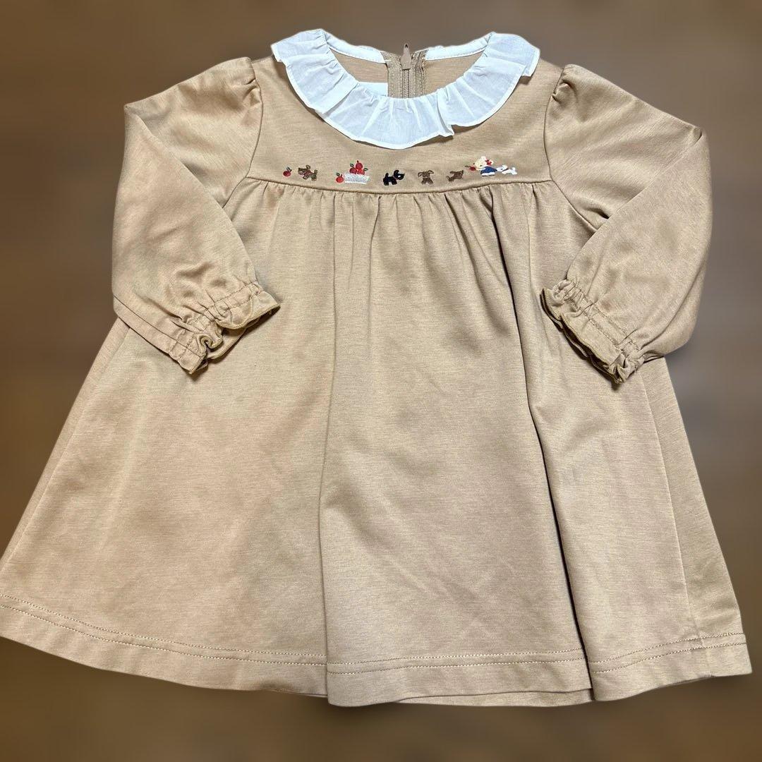 超美品【ファミリア】ベージュ フリル付きワンピース チュニック80サイズ