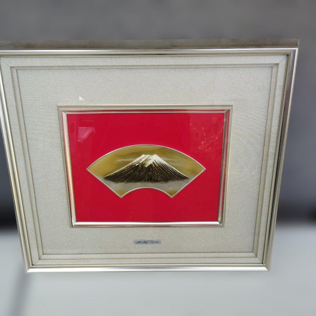 タケヒコ　純銀、扇面赤富士レリーフ