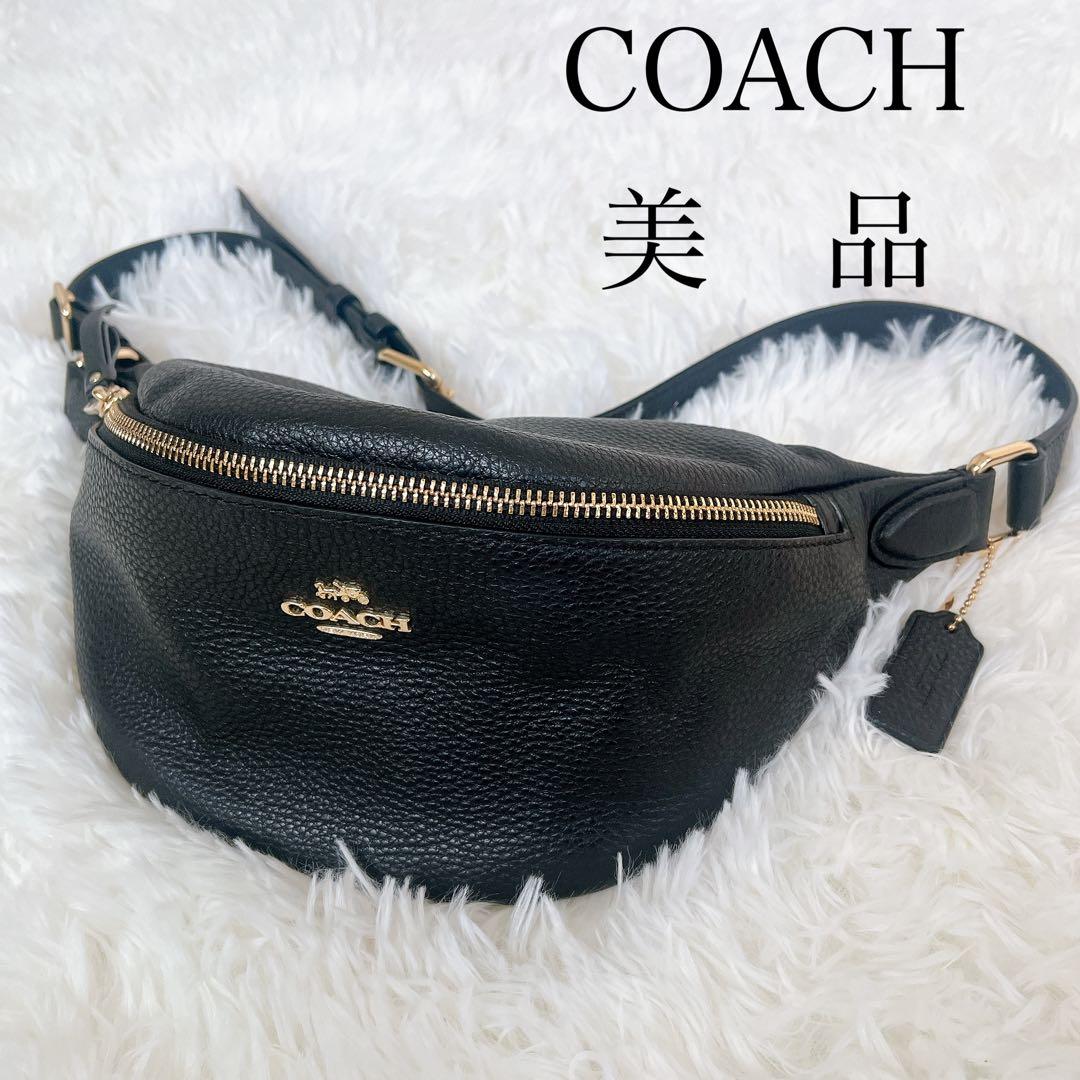 COACH ブラック ボディバッグ・ウエストポーチ レザー　ゴールド金具