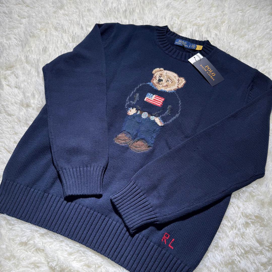 サイズL ポロベア ニット セーター ネイビー 国旗柄 メンズ レディース POLO RALPH LAUREN（ポロ・ラルフローレン） ポロ ラルフローレン